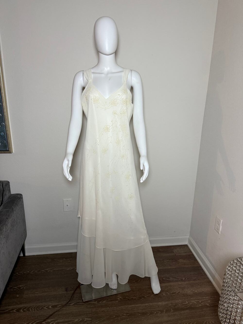 Veronica Vintage Ivory Beaded Floral Maxi Dress